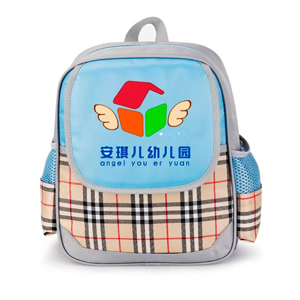 雙肩灰格子+藍色幼兒書(shū)包